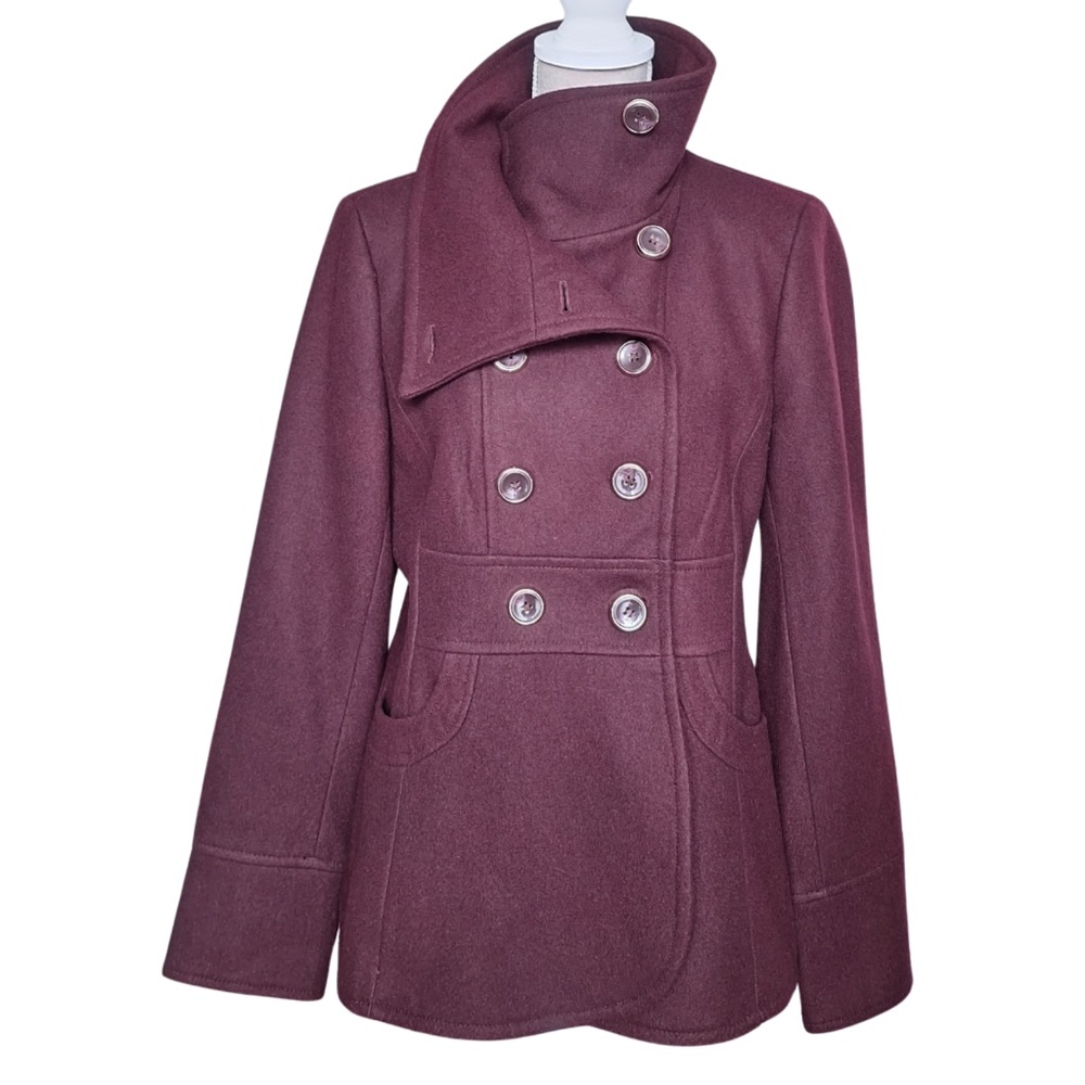 Kenneth Cole Wool Blend Peacoat Feminine Preppy Fall Jacket Burgundy Sz 10 - Picture 3 of 13